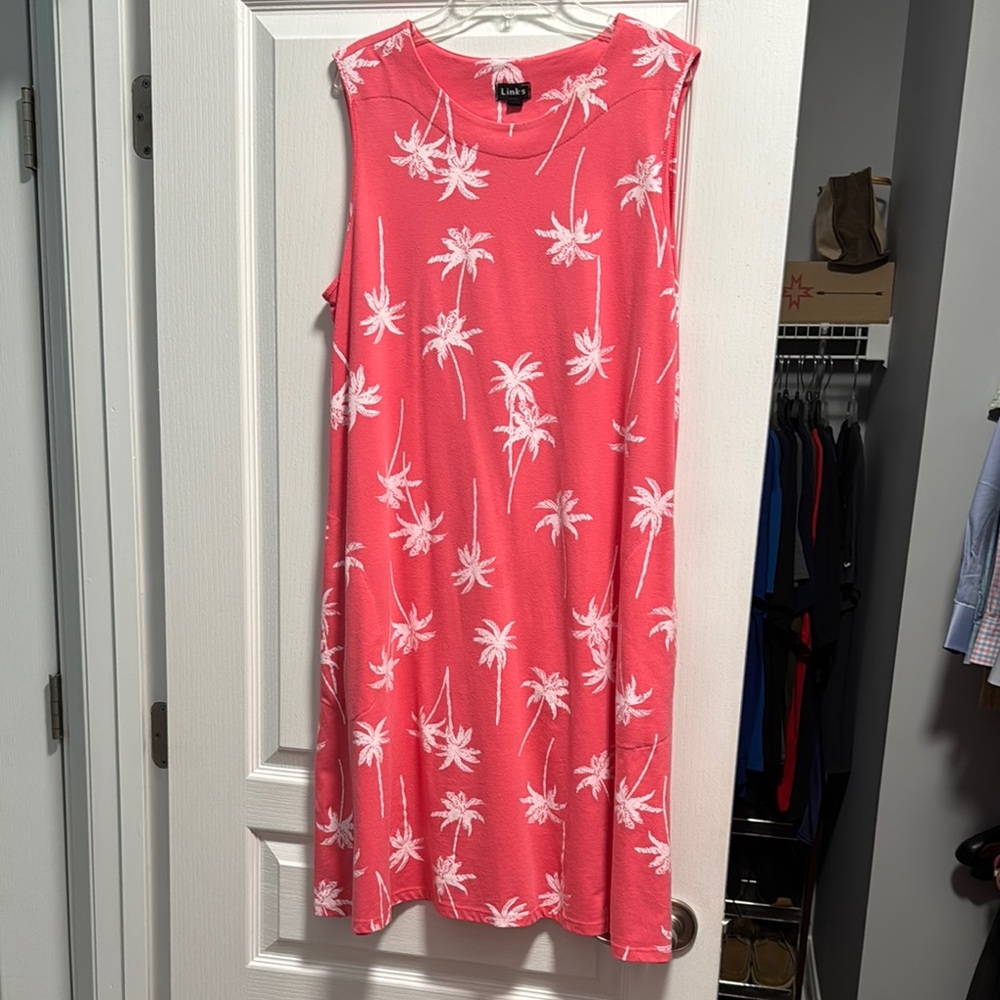Tropical Pink Midi Dress with Palm Prints